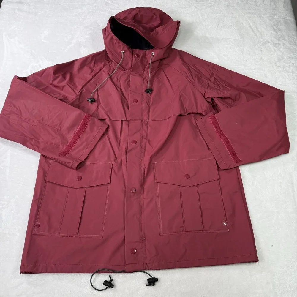 Vintage 90's LL Bean PVC Suit Red Rain Boat Jacket Hooded Coat Pant Mens Medium‎
